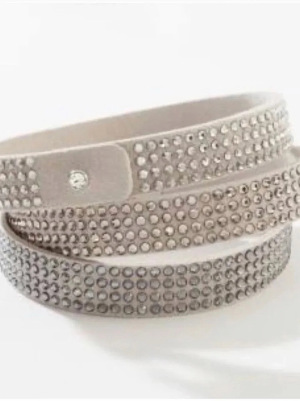Crystal-Embellished Taupe Vegan Suede Tri-Wrap Bracelet